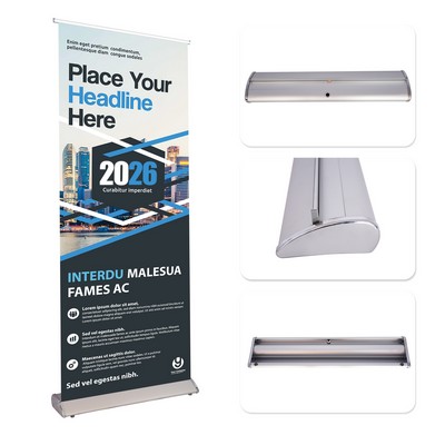 Deluxe Retractable Aluminum Banner Stand W/ Graphic 31.5" X 79"
